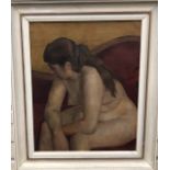Study of a seated female nude, oil on canvas 63.5 x 54.5cm