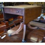 A 19th century mahogany drop lead table with end drawer and opposing dummy drawer, raised on a