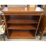 A yew wood crossbanded hall table with two drawers to/w a modern open bookcase (2)
