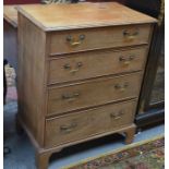 A mahogany chest of four graduated cockbeaded drawers, with brass swan-neck fittings, raised on