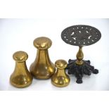 A trio of graduated 'Avery' bell-weights  - 7lb, 4 lb & 2 lb, to/w a Victorian brass and cast iron