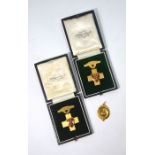 Two 9ct gold English Twenty Club shooting medals with enamel shields, 1931/32, 31.6g gross - both