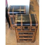 Two vintage leather luggage style 'trunk' chests (2)In some areas the leatherette trim needs