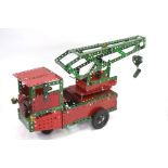 A vintage Meccano model three-wheeled crane lorry, 50 cm