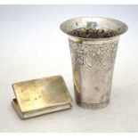 A Continental 800 grade snuff box with gilt interior to/w a 19th century beaker with flared rim