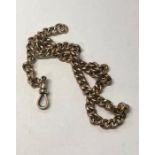 A 9ct rose gold curb chain with swivel attached, stamped 9c, 35 cm long, approx 15.7g