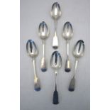 A set of six Victorian silver fiddle pattern dessert spoons, Josiah Williams & Co, Exeter 1865, 10.4