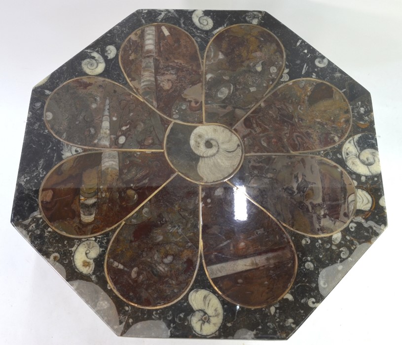 A small octagonal marble and fossil top occasional  table, 46 cm x 46 cm x 45 cm h - Image 3 of 9