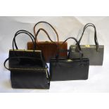 A black, a brown and a grey vintage lizard skin handbags and two others (6)
