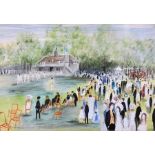 Violet Hilda Drummond (1911-2000) - The school cricket match, watercolour and gouache, signed