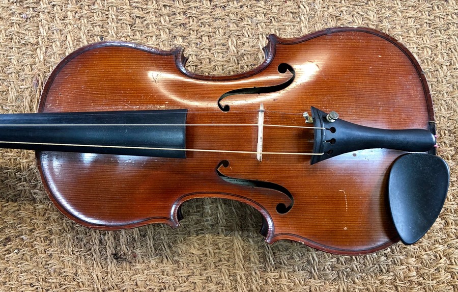 A French violin, 'The Carrodus', retailed by Haynes & Co, label within dated 1912, with 36 cm two- - Image 11 of 13