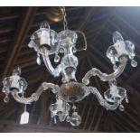 An Italian style glass five branch hanging chandelier hung with crystal drops, 55 cm dia. x 60 cm h
