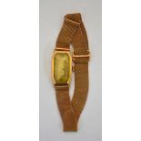 A lady's 9ct gold Art Deco wristwatch with octagonal dial, on mesh bracelet, 11g net of movement,