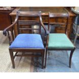 A set of seven 19th century mahogany dining chairs with bar backs over fabric seat pads, on square