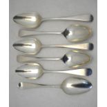 Six George III OEP silver table spoons, various makers and dates (all with same crest), 13.5 oz