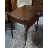 A Victorian mahogany Pembroke, the drop leaf serpentine top over a frieze drawer to one end,