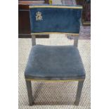 An original QE II  Coronation chair, limed oak and velvet by Hands of High Wycombe, with applied
