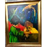 John Cherrington - Study of two small children, oil on canvas, framed, 90 x 70 cm to/w four