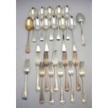 A set of twelve Victorian OEP silver tablespoons and eleven matching forks, Chawner & Co, London
