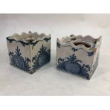 An 18th century matched pair of Delft blue and white brick vases decorated with pineapples, 8.3 x