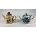 AMENDMENT - TWO TEAPOTS An 18th century pearlware teapot and cover of globular form, painted in blue
