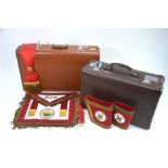 A Royal Antedeluvian Order of Buffaloes regalia comprising leather, velvet and bullion apron and