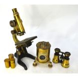A 19th century brass and cast iron microscope by Ernst Leitz, Wetzler No. 237825 to/w three