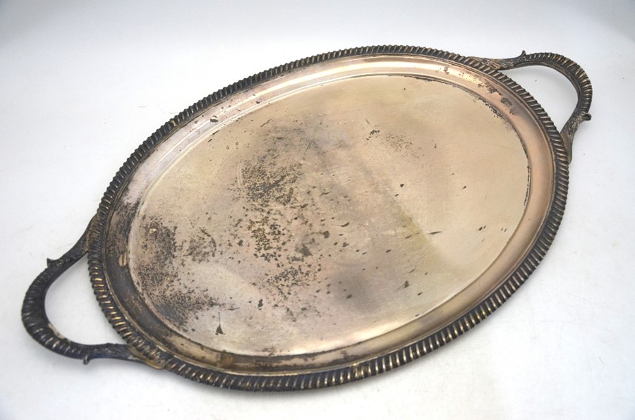 A Victorian oval silver two-handled tray with gadrooned rim, Hunt & Roskell (late Storr & Mortimer),