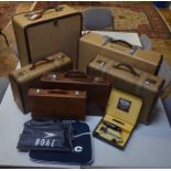 6 Vanas vintage suitcases + BOAC flight bag + 2 leather briefcases to/w a vintage travel iron