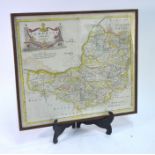A 17th century County Map engraving after Robert Morden, 'Somersetshire' 37 x 43cm mounted, framed