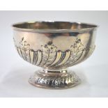 A small embossed rose bowl with foliate and writhen reeded decoration, Mappin & Webb, Sheffield