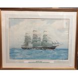 E Tufnell (1888-1978) - Study of the Clipper Ship Rodney, watercolour, signed lower right and