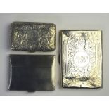 An Art Deco engine-turned cigarette case, Chester 1929 to/w two Victorian foliate-engraved examples,