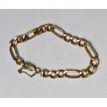 A 9ct rose gold figaro design linked bracelet, approx 10g