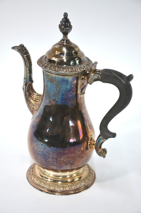 An 18th century Old Sheffield plate baluster coffee pot with ebonised finial, maker probably Tudor &