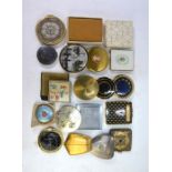 A collection of nineteen 1940/50s powder compacts including an ep example and a boxed musical
