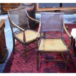 A pair of late 19th/20th century beech framed bergere armchairs, both a/f (2)