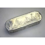 A 17th/18th century Dutch silver (.875 standard) engraved oval snuff box, the hinged cover