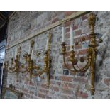 A good set of five 19th century giltwood three light wall sconces, in the George III style, 80 cm cm