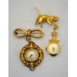 A lady's 9ct gold Rotary fob watch with 21 jewel movement on pearl-mounted bracelet suspended from a
