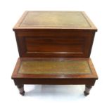 A Victorian mahogany leather top box library steps, raised on turned legs, 55 cm x 60 cm x 47 cm h