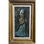 20th century Russian school - Impressionistic study of a woman in Victorian dress, oil on board,