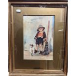 Manner of Salvatore Maresca - Study of a young child and dog leaning against a wall beside