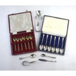 A cased set of six silver gilt coffee spoons, Cohen & Charles, Birmingham 1969, to/w a cased set