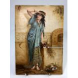 A 19th century Berlin KPM porcelain plaque painted with the figure of a young girl at a well, titled