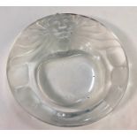 A lalique 'Tete de Lion' clear and frosted glass circular bowl, not marked, 14.5 cm diam.No chips or