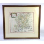 A 17th century map of Hampshire by Robert Morden 37 x 42 cm mounted, framed and glazed