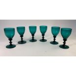 A set of six green Georgian style glass wine glasses, 12.4 cm high (6)No chips or cracks