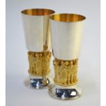 A pair of Aurum silver and parcel gilt Winchester Cathedral goblets, commemorating 900 years, Ltd