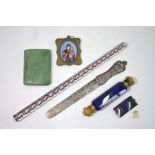 Various collectables including glass rolling ruler with multicolour twist core, Bristol blue glass